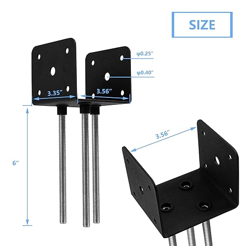Miniatura 2 de Wpbhk 4 piezas de anclaje de poste de hormigón en forma de U soporte de poste de 4x4 soporte de base de poste de tierra, soportes de pérgola base de