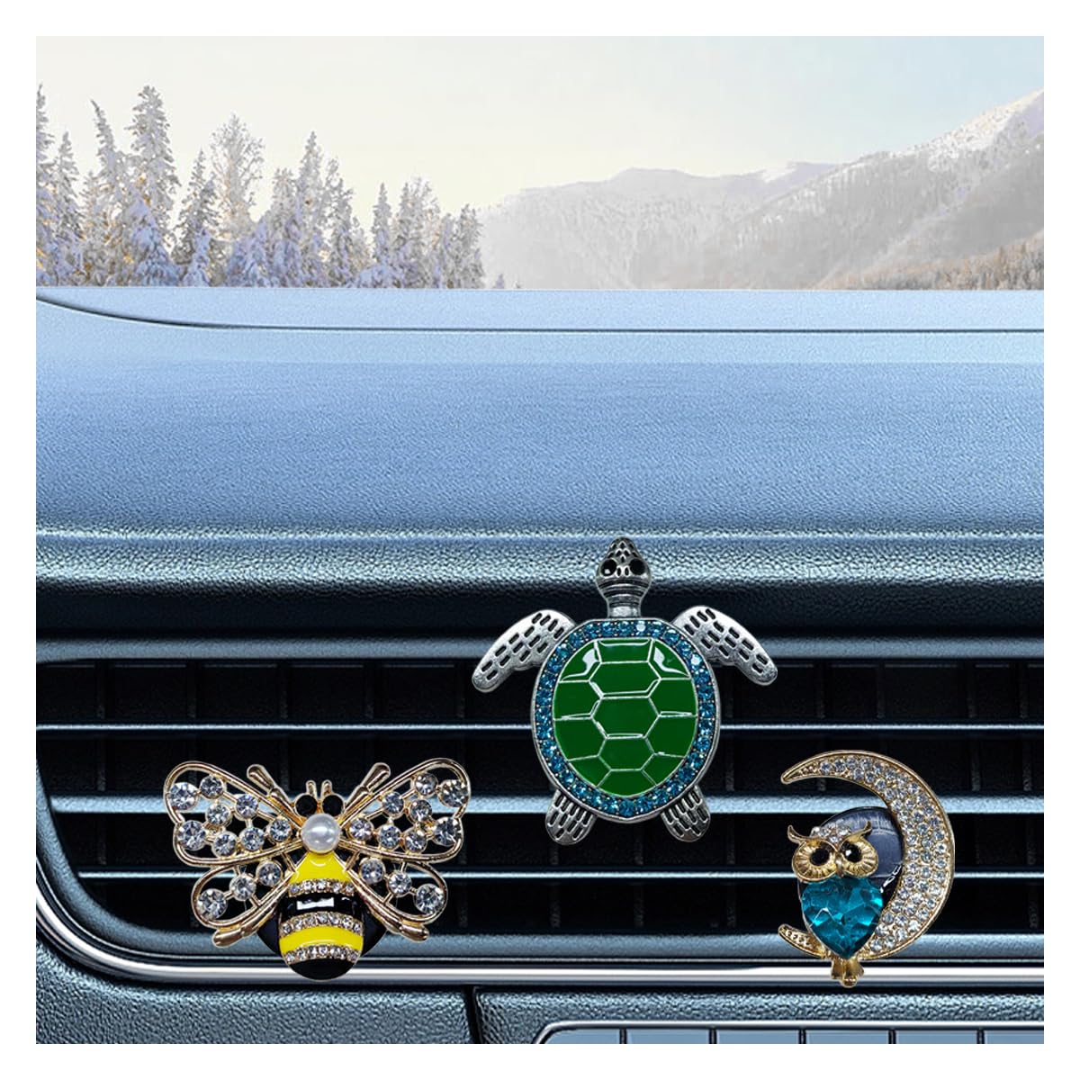 3 clips de ventilación de coche con diseño de abeja brillante, difusor de cristal para coche, clip de salida de aire acondicionado, tortuga con diamantes de imitación, decoración interior del coche