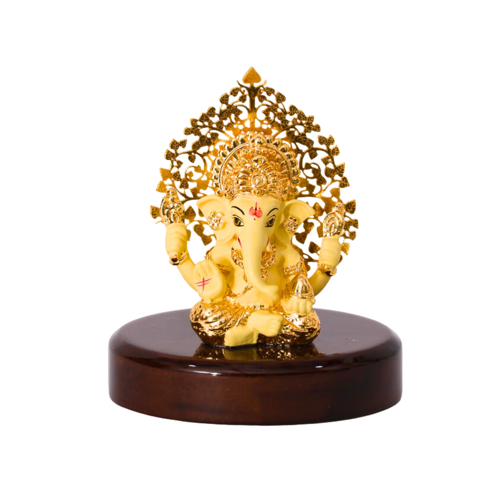 Resin Ganesh ji Idol with Kalpavrikshya Gold Plated for Car Dashboard |Pooja Room I Home Temple Decoration Items I God Idols I Statue I (Size :: 4.5 x 3) Inches