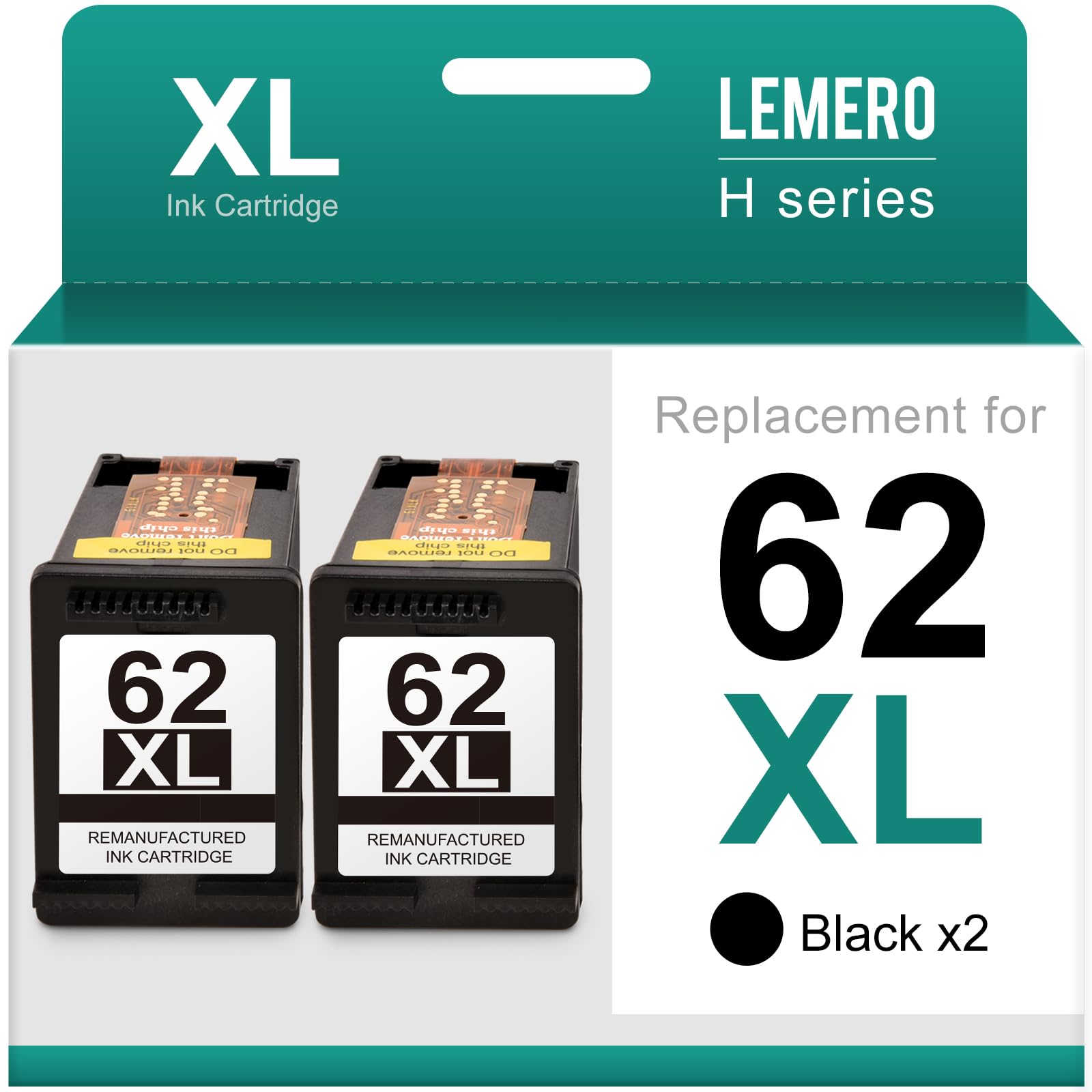 LEMERO 62XL Remanufactured Ink Cartridges Combo Pack Replacement for HP 62xl Ink Cartridges Black for Envy 7640 5660 5540 7645 OfficeJet 200 250 5740 5745 5746 Printer (2 Black)