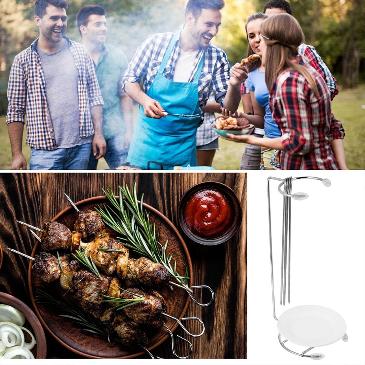 Homoyoyo 2 Set Set 2 Supporti Sospesi per Barbecue in Acciaio Inox Griglie e Aghi per Spiedini, Utensili da Cucina Resistenti per Grigliate All’aperto e Picnic, Smontabili e Facili da