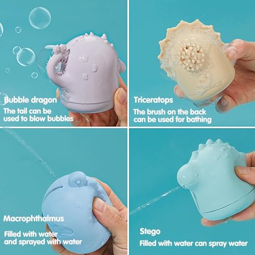 Miniatura 3 de Juguetes de baño de silicona sin moho con botes flotantes para niños pequeños de 1 a 3 años, 10 unidades, juguetes de baño de dinosaurios sin moho