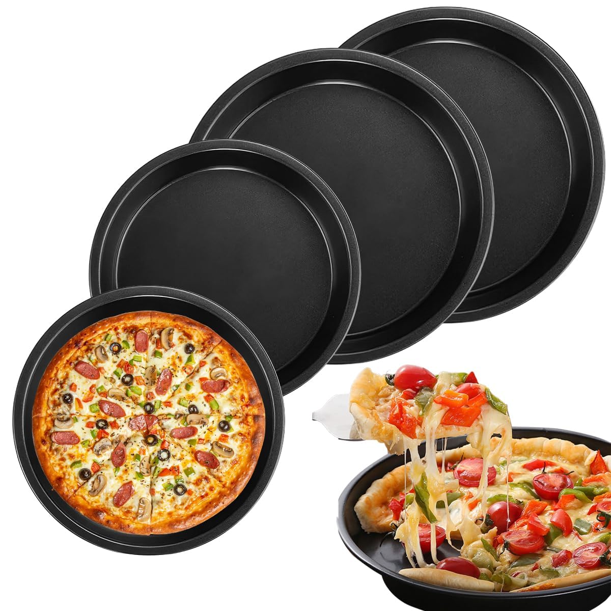 4 Pcs Pizza Steel Baking Trays 6-7 Inch, Nonstick Round Tray for Baking