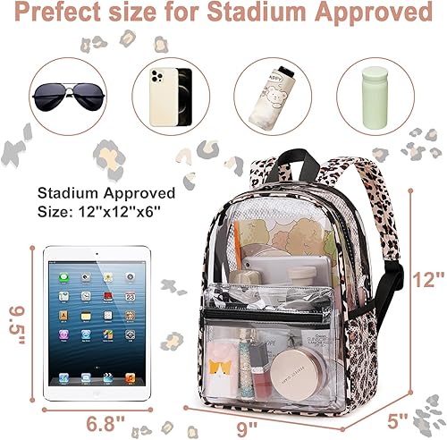 Miniatura 4 de BTOOP Mini mochila transparente, ligera, transparente, pequeña bolsa transparente para escuela, trabajo, deportes, estadio, seguridad, Light Leopard