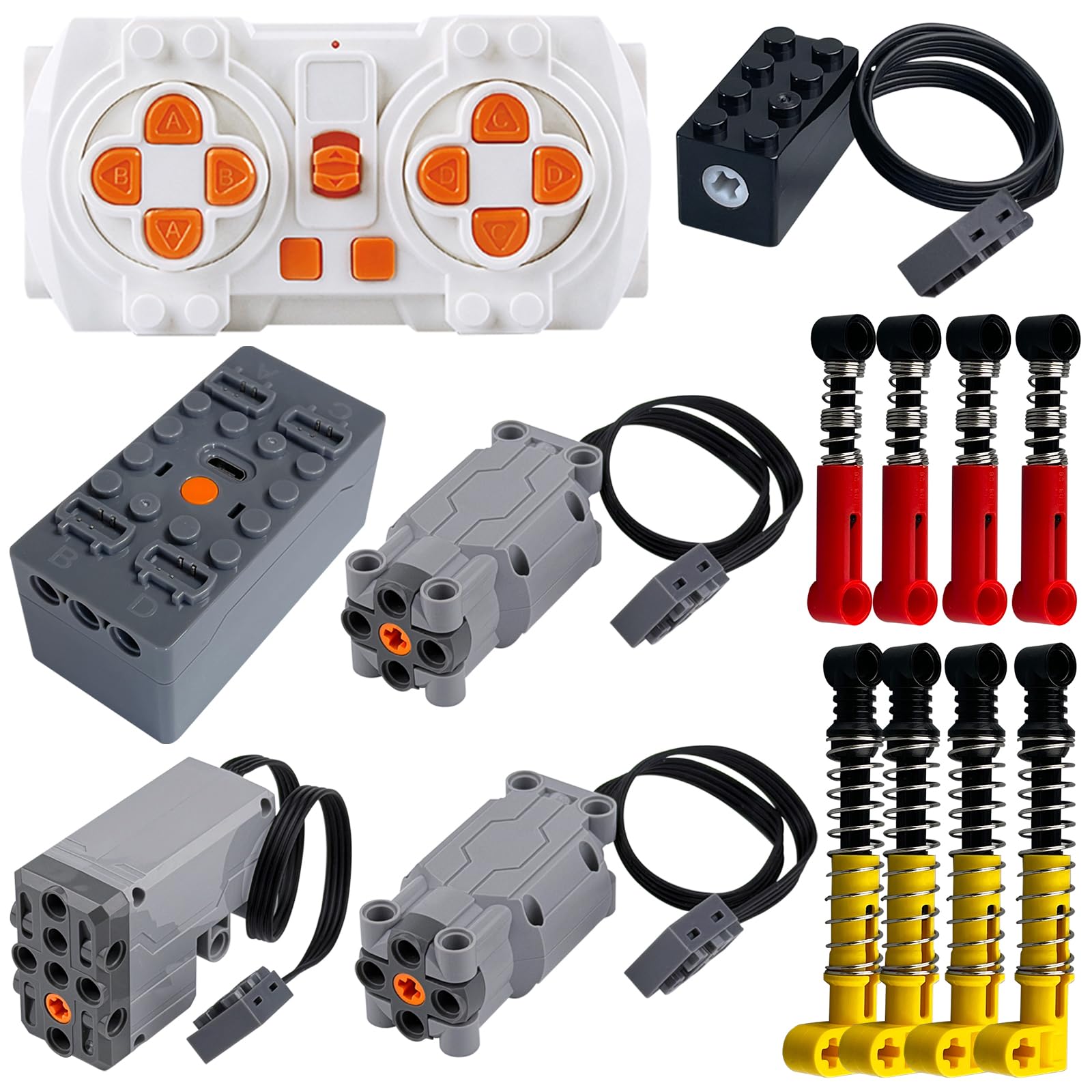 14-in-1 Power Functions Motors Kit Compatible with Technic Motor Rechargeable Battery Pack 10-Channel Remote Control High Speed Electric L Motor Servo Motor Micro 2x4 S Motor Technical Parts Set