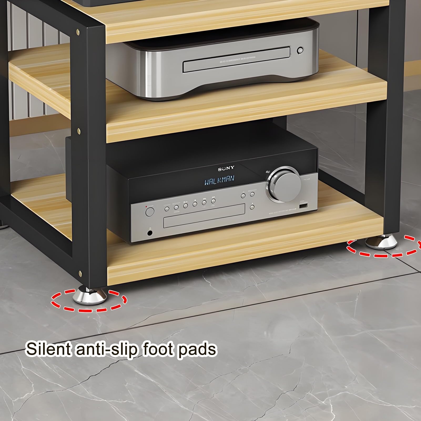 Soporte multimedia de 3/4 niveles, Estante De Audio, Soporte de Medios de almacenamiento abierto, Soporte de Medios de altura ajustable for consolas de juegos/Apple TV/ps4(Nero,15.7"x13.7"x13.9