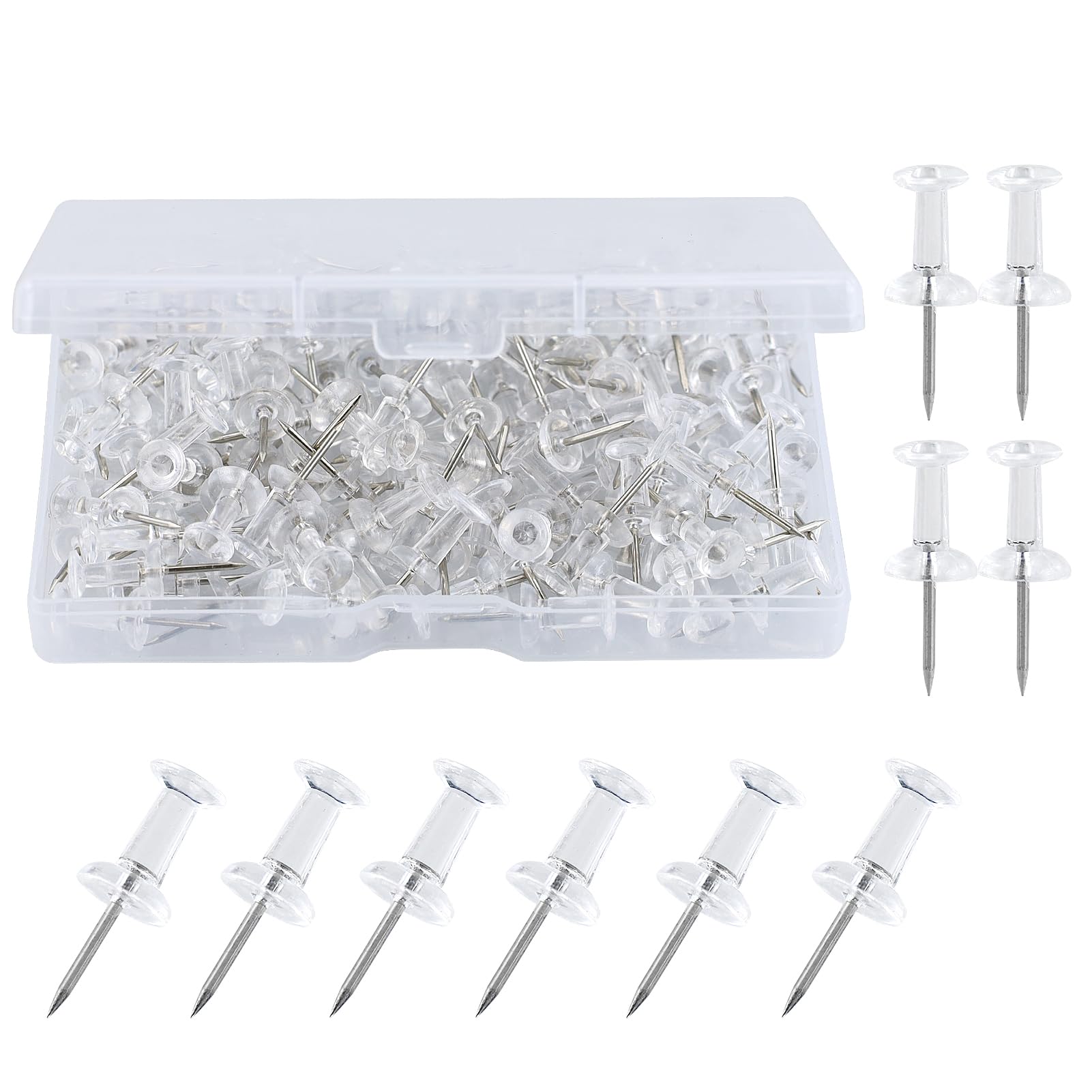 Hxmjied Clear 120Pcs 120 Clear Push Pins, Drawing Pins With Storage Box, Heavy Duty Transparent Thumb Tacks For Pinboard Map Mark Bulletin Board Notice Board