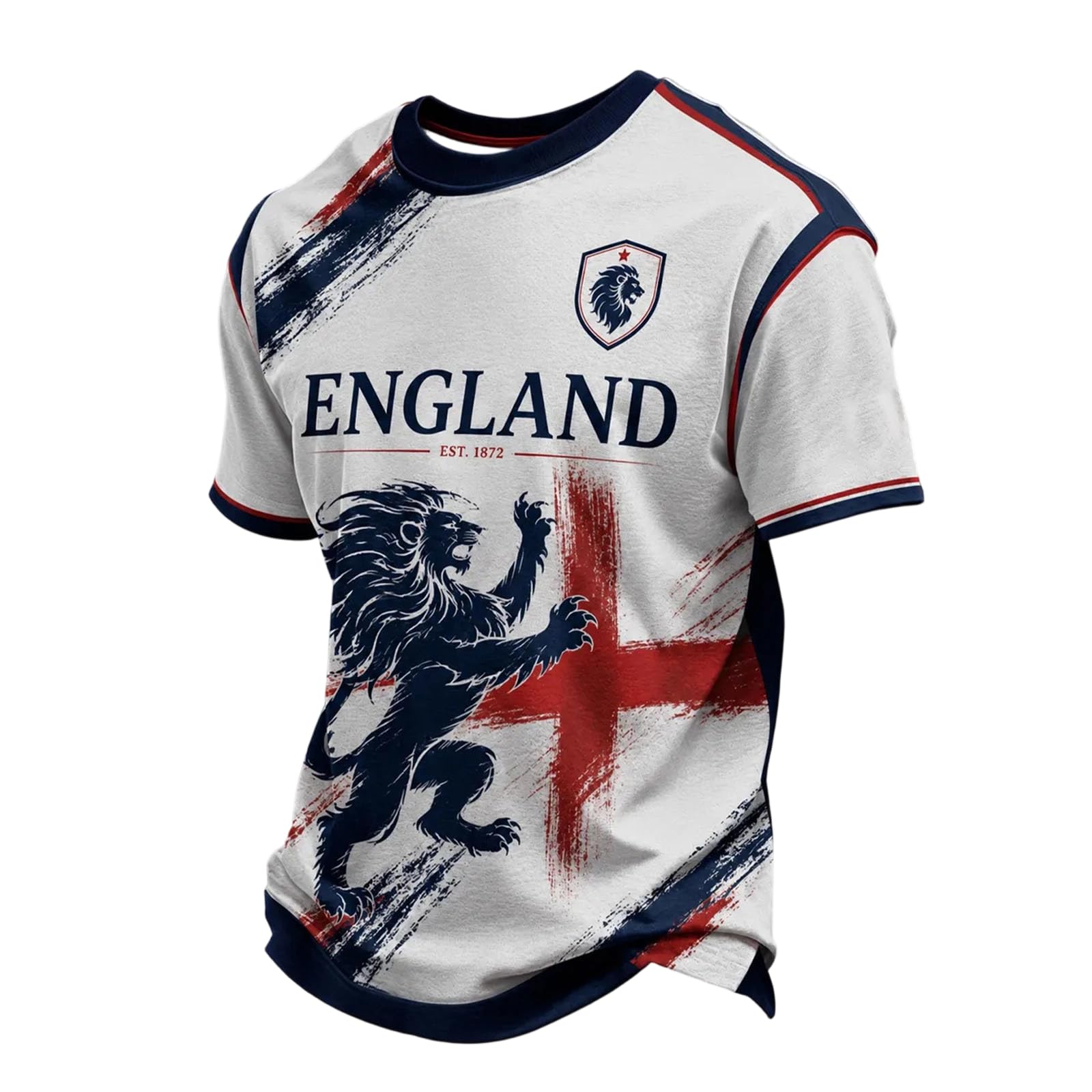 England Football Shirt 2026 Men's Short Sleeve World Cup T-Shirts Union Jack for Supporters of Football Casual Print Athletic Stretch Lightweight Breathable 02-Vermilion 4XL
