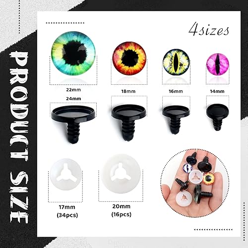 Miniatura 2 de TOAOB - 50 ojos de seguridad para Amigurumis de 0.551 in, 0.630 in, 0.709 in, 0.945 in, ojos de seguridad de dragón de cristal, para manualidades,