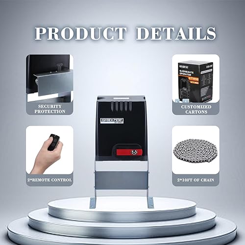 Miniatura 14 de Abridor de puerta deslizante con controles remotos y sensor de fotocélula de seguridad, motor de CA accionado por cadena para puertas de hasta 1350