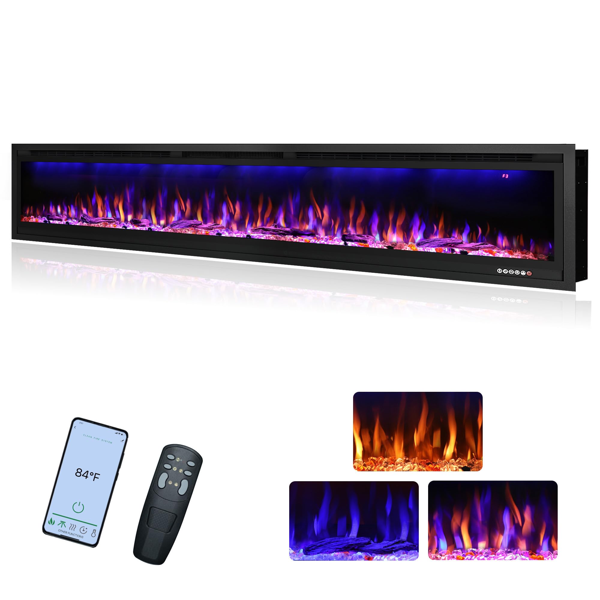 RODALFLAME 84 inch WiFi Electric Fireplace