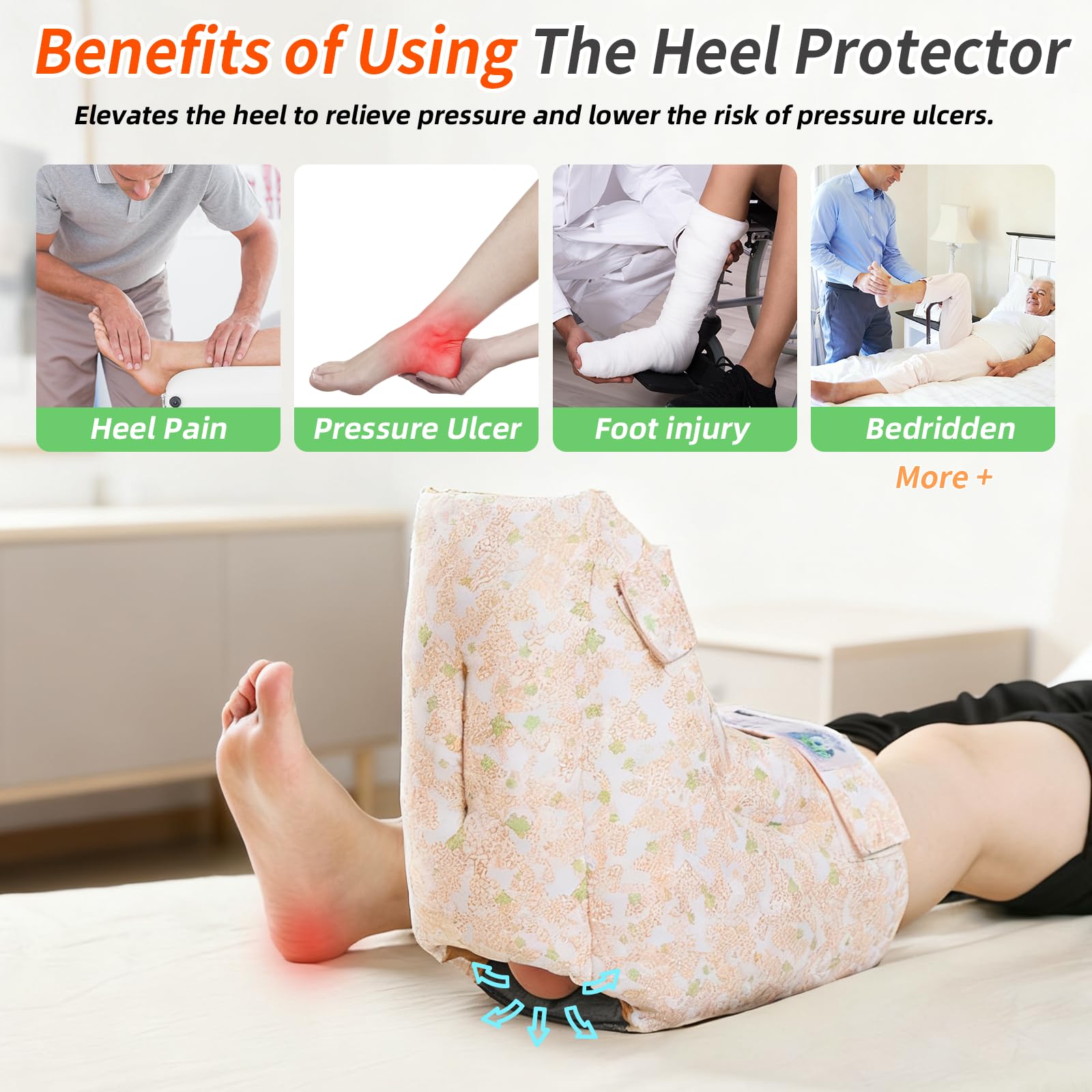 Coussinet de talon anti-escarres avec motif chaud – Coussin de pied pour guérir les douleurs au talon et les blessures, idéal pour les personnes âgées ou alitées