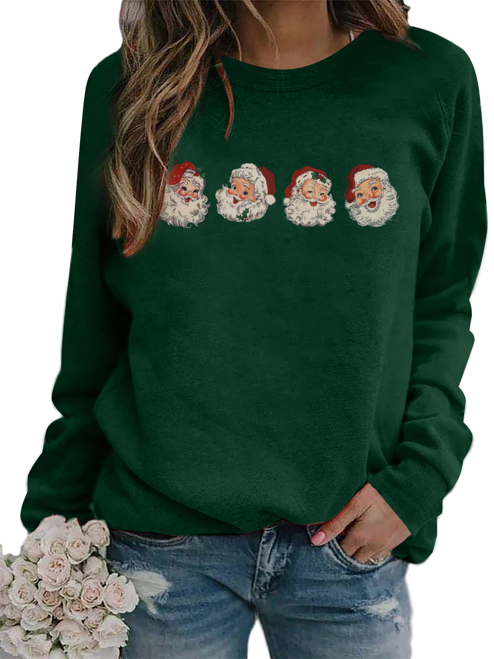 ASTANFYChristmas Sweaters for Women Funny Santa Claus Snowflake Graphic Tops Ugly Christmas Sweater Xmas Holiday Pullover