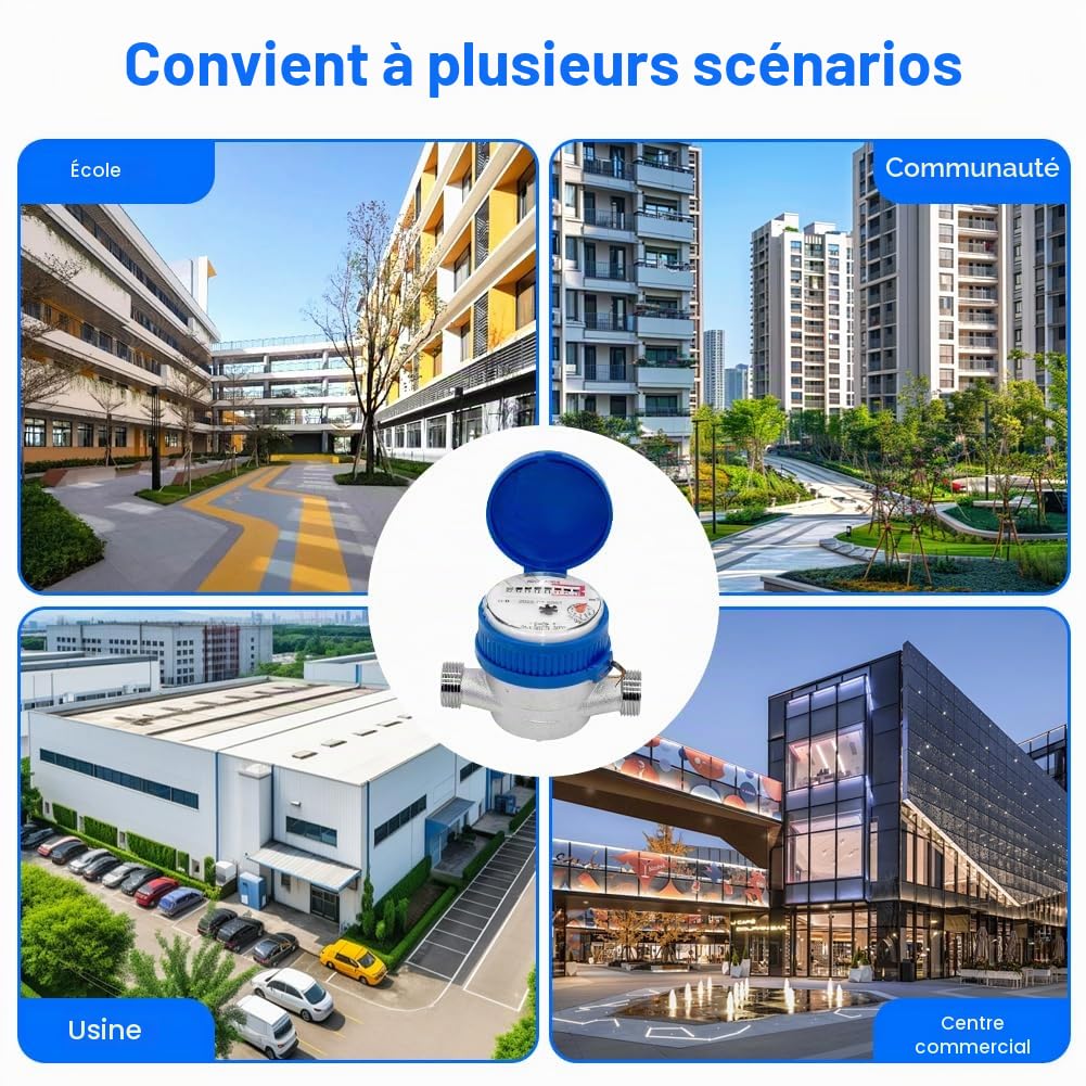 Compteur d'eau de jardin 1/2 pouce, compteur d'eau froide étalonné, compteur de robinet avec accessoires de montage et couvercle de protection, compteur d'eau froide domestique avec aiguille et
