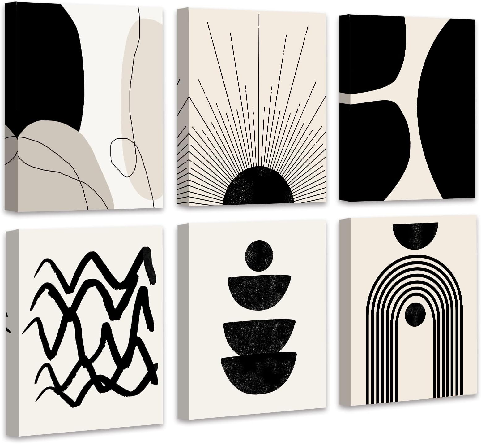 𝗗𝗿𝘀𝗼𝘂𝗺 Abstract Boho Wall Art Minimalist Geometric 𝗙𝗿𝗮𝗺𝗲𝗱 Wall Decor Boho Room Decor Black Brown Beige Line Art Canvas Painting Mid Century Modern Prints Bohemian Posters for Living Room Bedroom