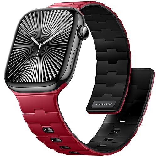 Bandletic Magnetic Silicone Watch Band Compatible with Apple Watch Bands for Women 40mm 41mm 42mm(Series 11 10) 38mm, Soft Sport Strap Replacement for iWatch Series 9 8 7 6 5 4 SE 3 2 1, Red/Black