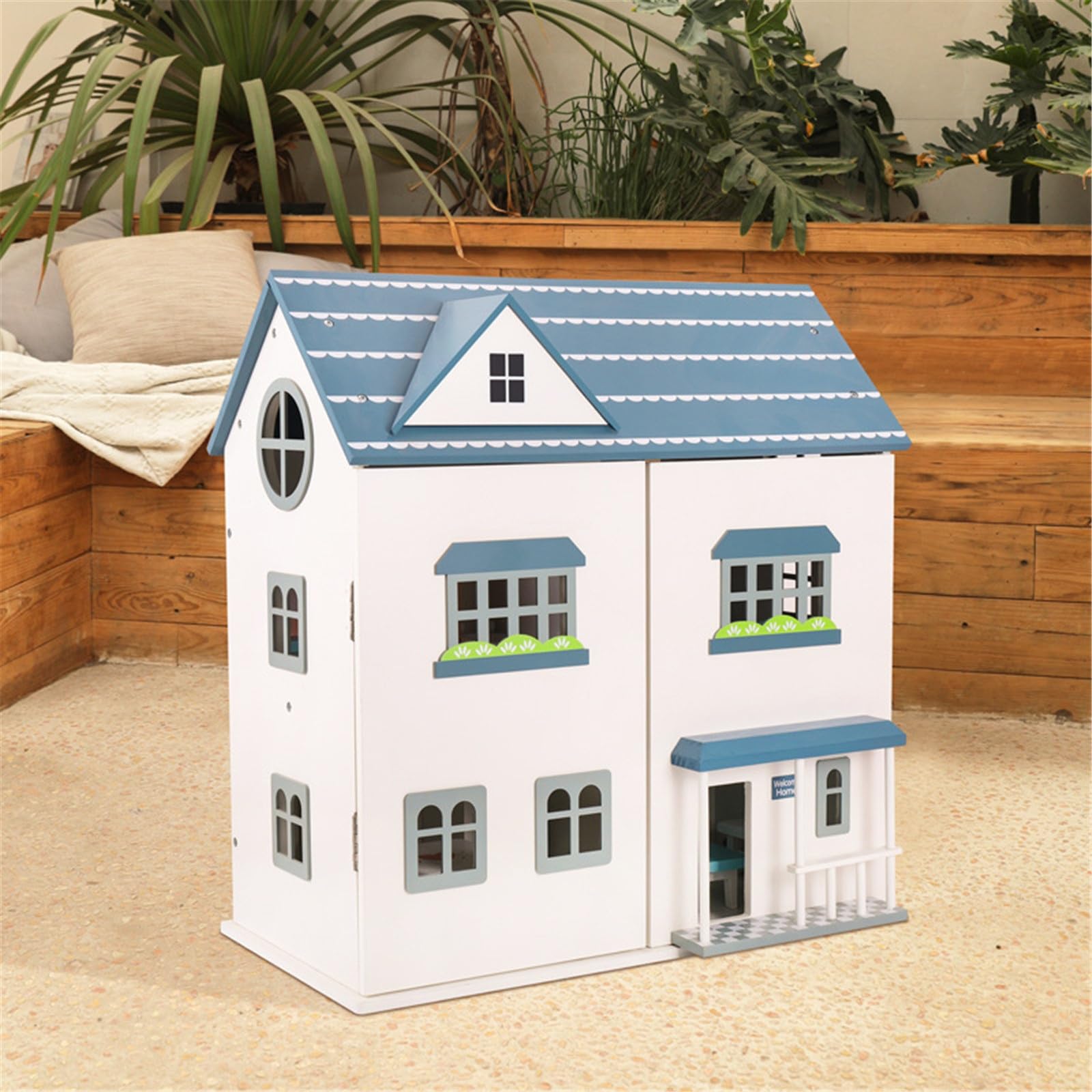 Amazon | ドールハウスモデル 木製2階建てドールハウスヴィラおもちゃ 