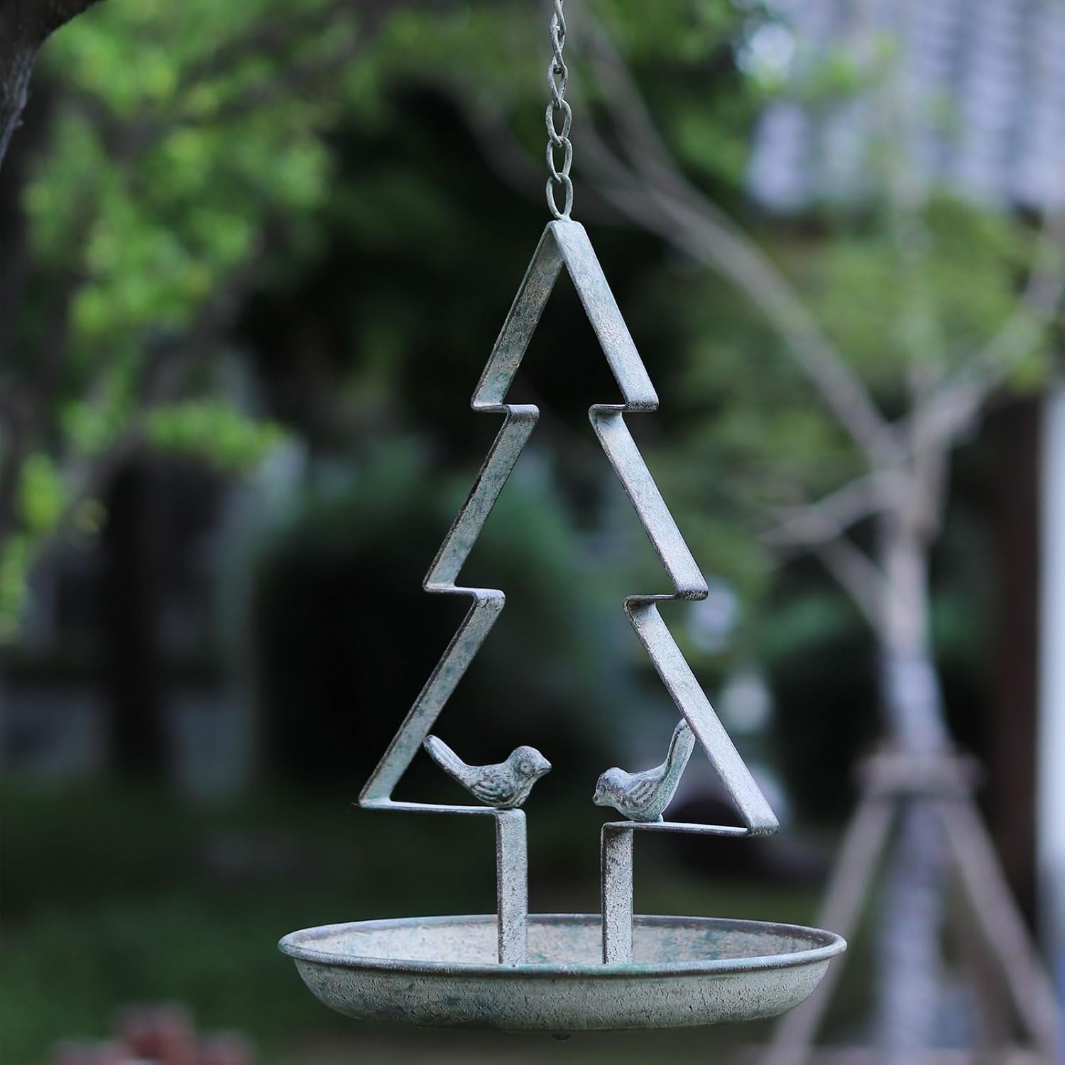 Christmas Tree Hanging Bird Feeders for Outdoors, Seed Tray for Metal Bird Feeder,for Garden Patio Decoration (Retro Green-B)