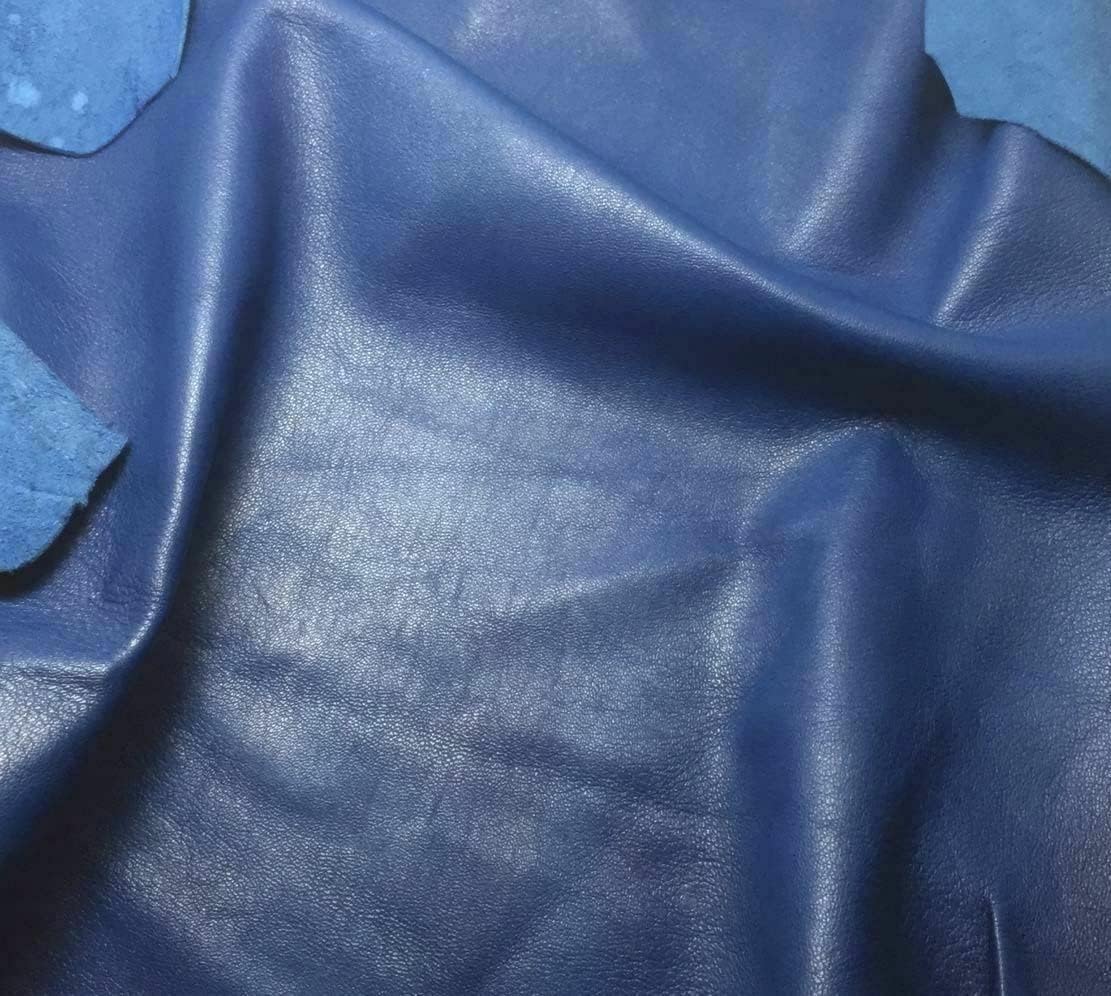 Blue Nappa Premium Sheepskin Genuine Leather Hide - NO Holes - 0.8mm - Full Grain Whole Lambskin for Crafting (7–9 sq.ft)