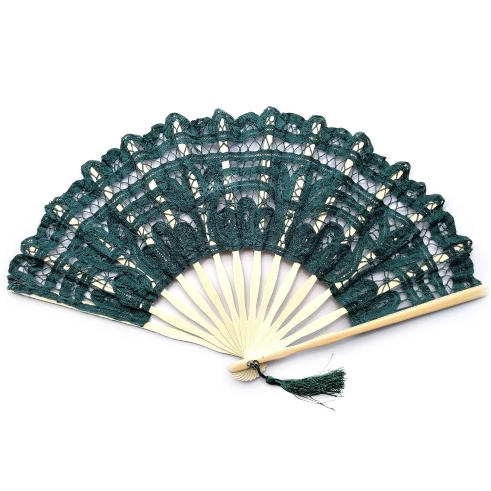 5Pcs Handheld Embroidered Fans With Bamboo Handle
