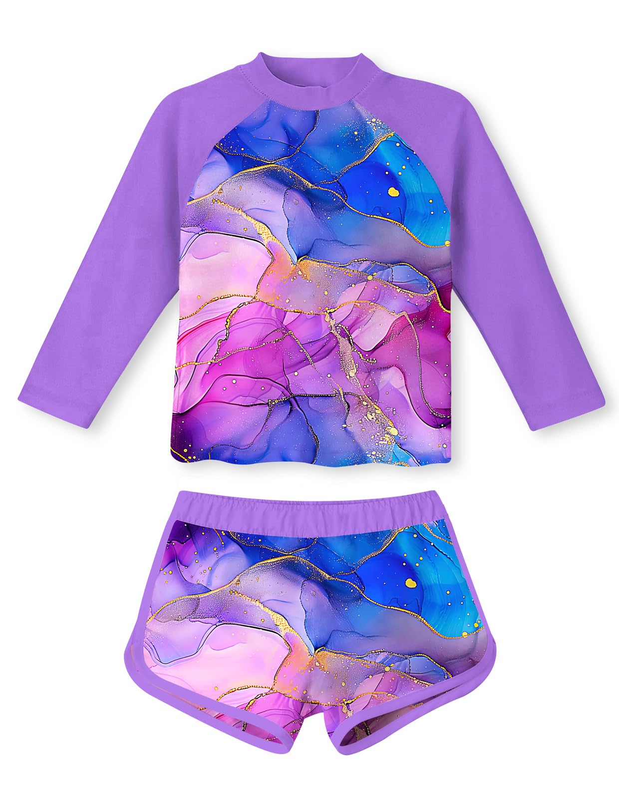 Girls 2 Pieces Rash Guard Swimsuit Long Sleeve Tankini for 4-10Y