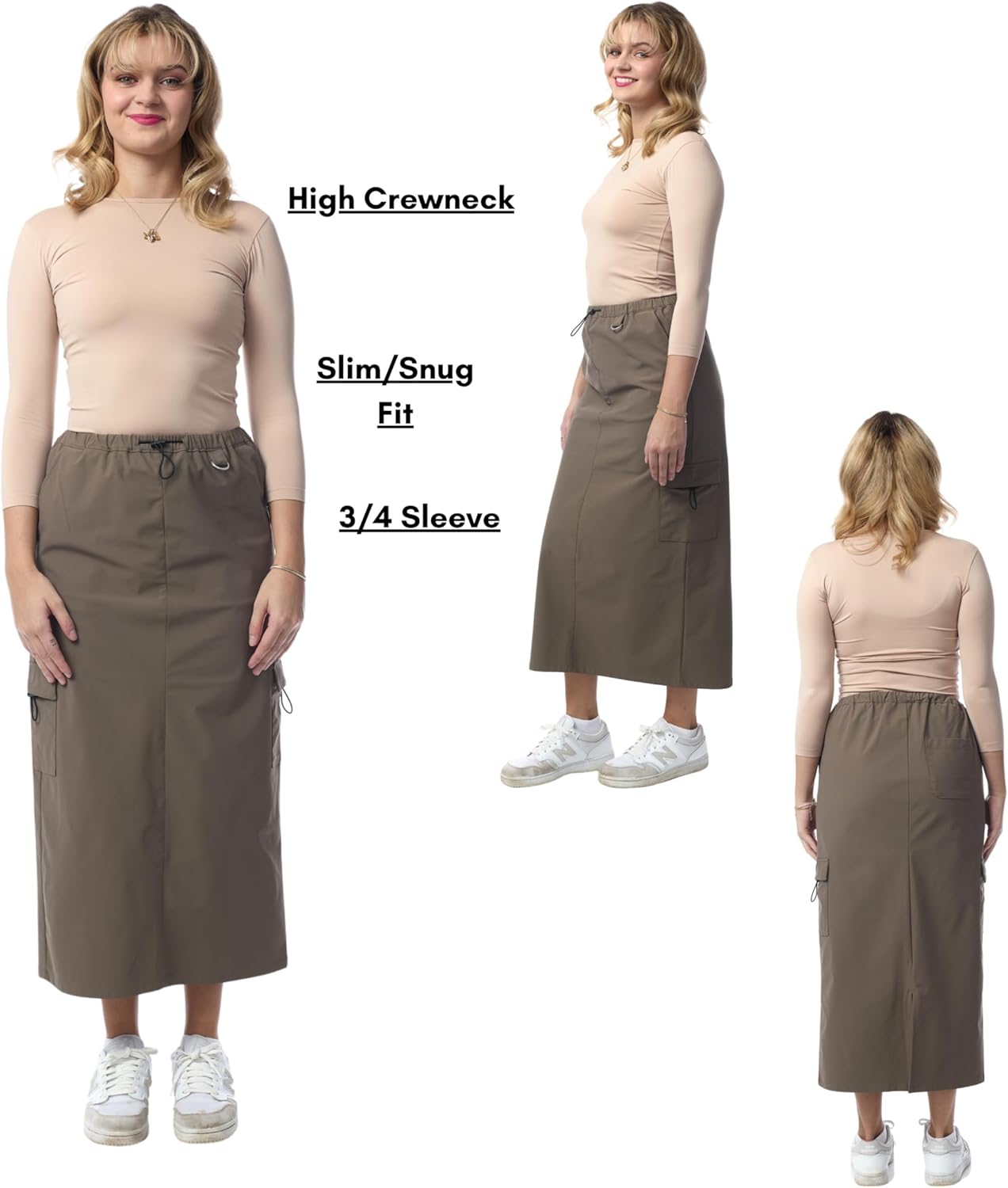 ESTEEZ 3/4 Sleeve Fancy Slinky Crew Neck T-Shirt for Women Base Layering Top Snug Fit - Image 2