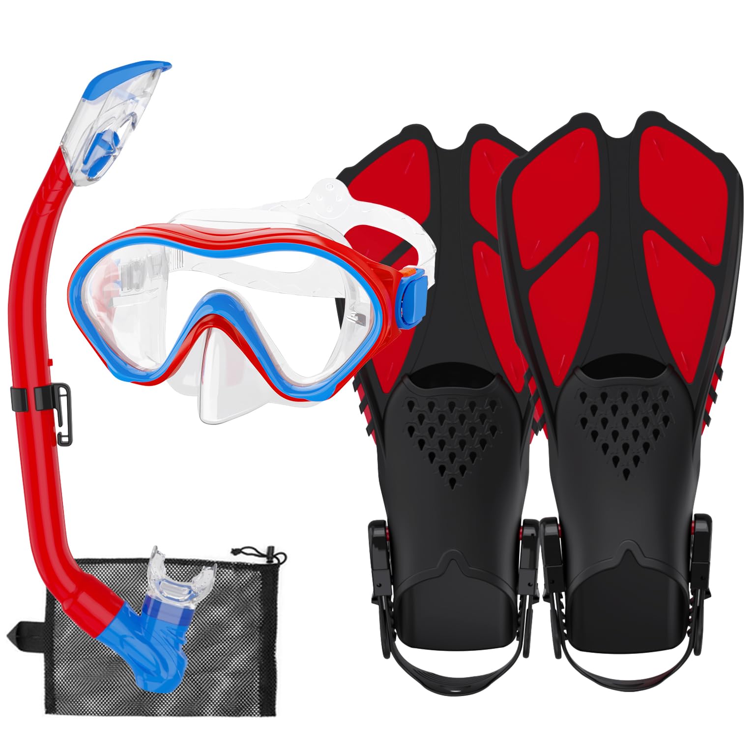 HH HHAO SPORT Schnorchelset Kinder mit Flossen, 180° Anti-Fog Panorama Weitblick Taucherbrille Kinder, Verstellbaren Schwimmflossen, Hochwertige Tauchermaske und Dry Top Schnorchel für Schwimmen