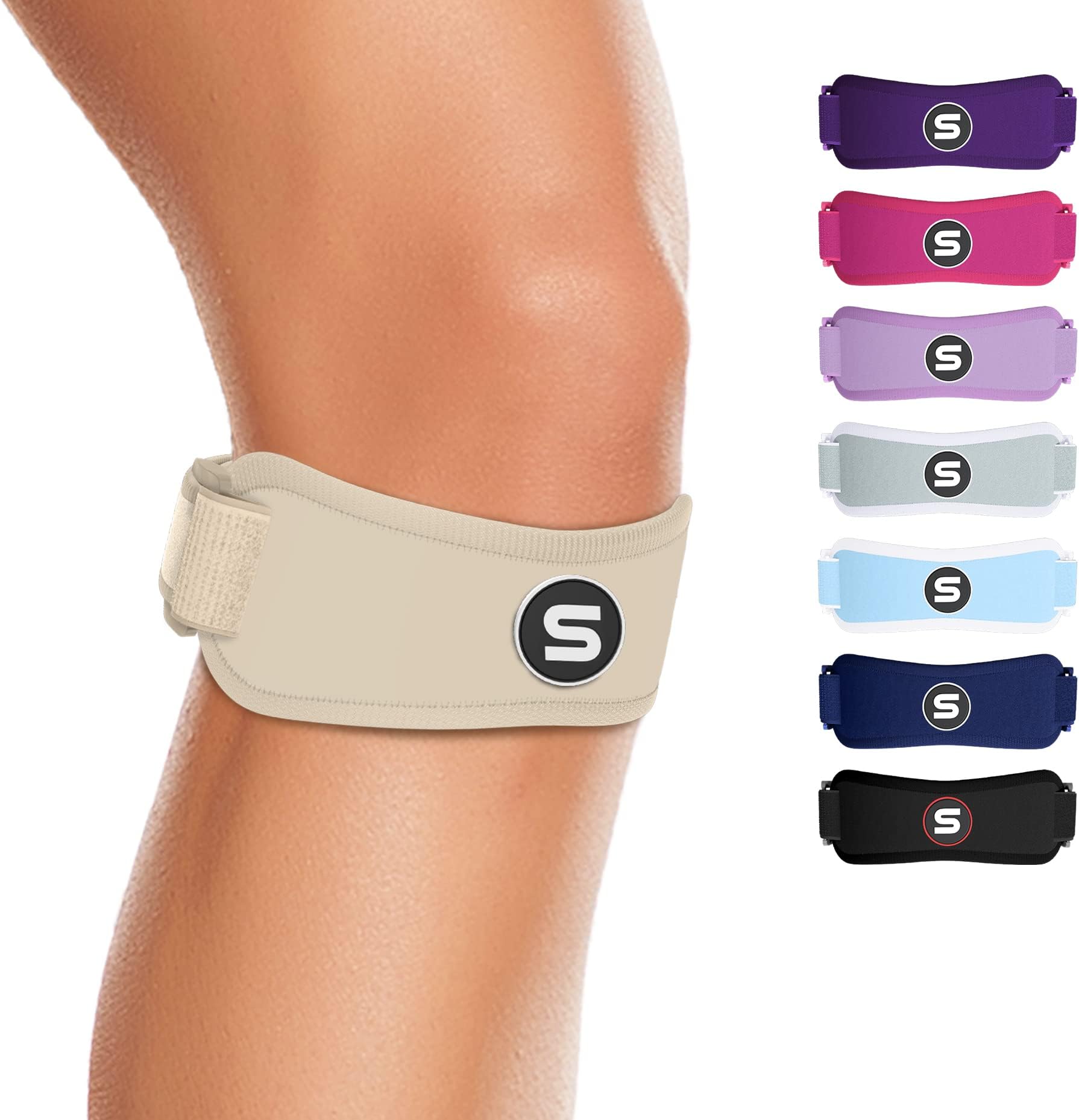 Sleeve Stars Swedish Brand Patellar Tendon Support Strap for Women & Men Effective Osgood Schlatter Knee Brace Youth & Kids Knee Brace with 3 Adjustable Length fits 12"-24" (Single/Beige/Adult)