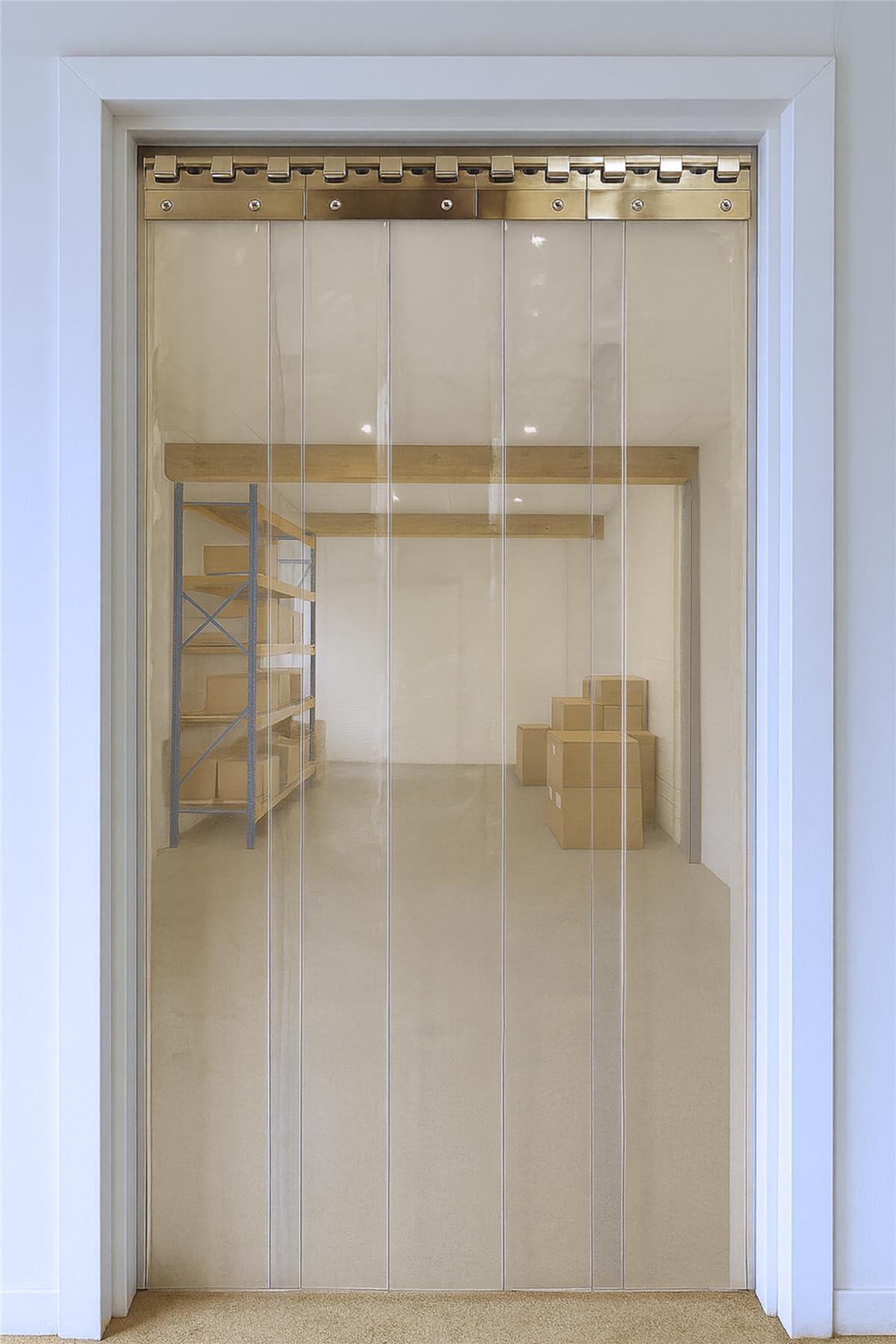 AirTech-UK PVC Strip Curtain Door Kit 1.5 x 2.5 meters Coldroom Warehouse Catering Vinyl Clear Plastic with 9 Strips (2mm Thick and 200mm Wide), Stainless Steel Rail and Clamps