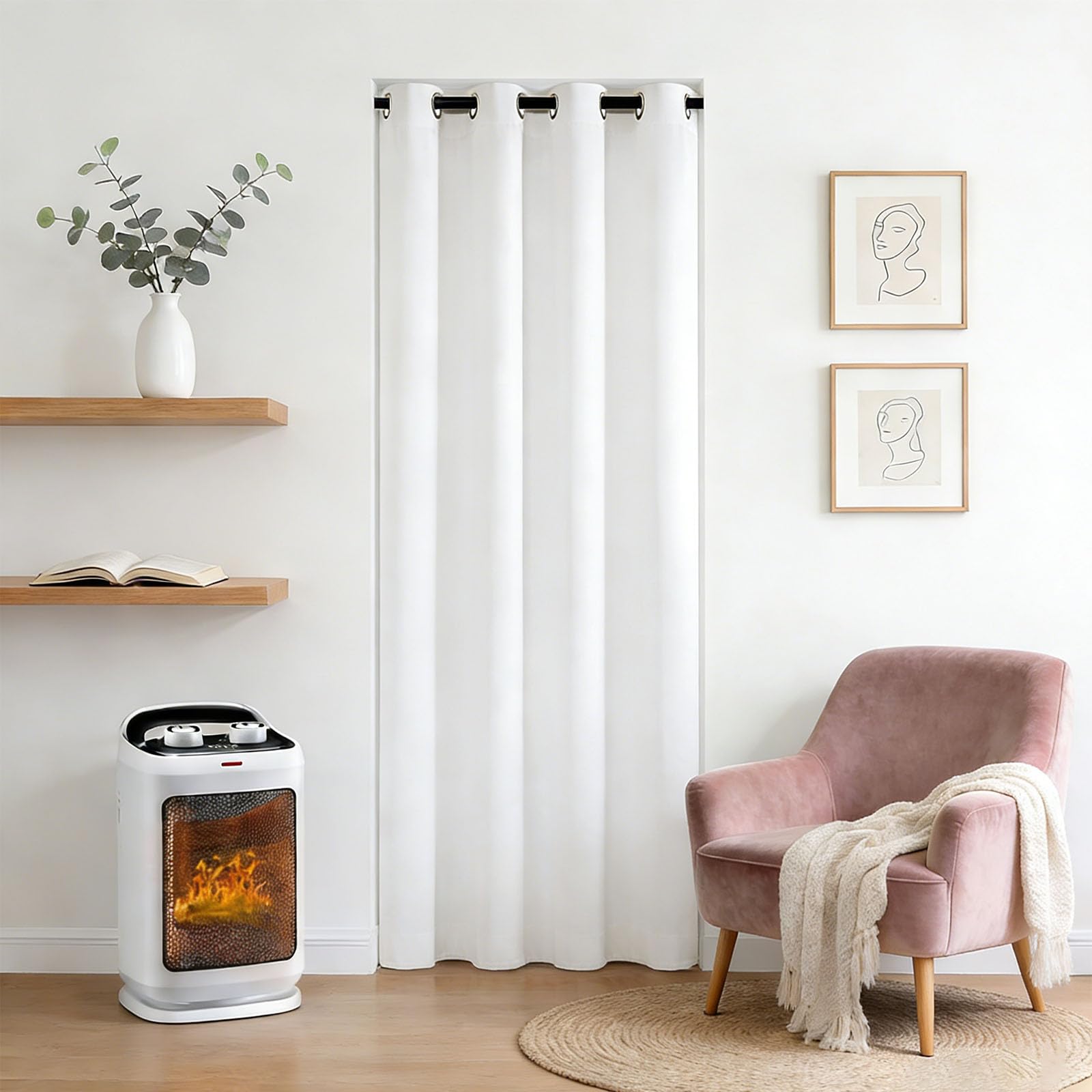 Rideau occultant thermique 90x225 cm blanc à oeillets pour dressing et porte