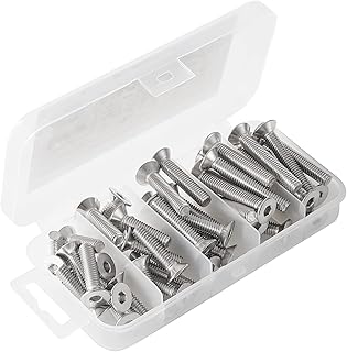 M5 x 20mm 25mm 30mm 35mm 40mm Flat Head Hex Socket Cap Screws Countersunk Bolts, 304 Stainless Steel, Fully Threaded, Bright Finish, Metric Allen Hex Drive, Assortment Kit 50PCS