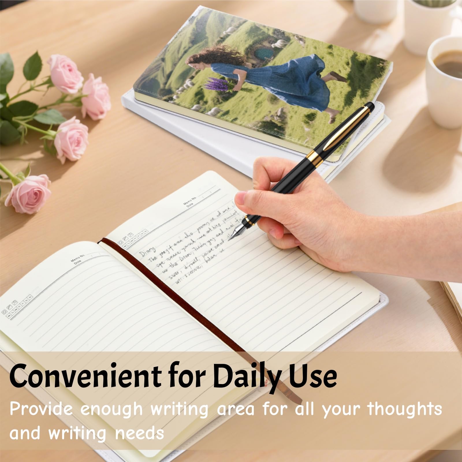 Paquete de 4 cuadernos de sublimación en blanco, tamaño A5, 200 páginas, con rayas gruesas, cuaderno personalizable de tela de tapa dura para suministros de viaje de oficina, 8.3 pulgadas de