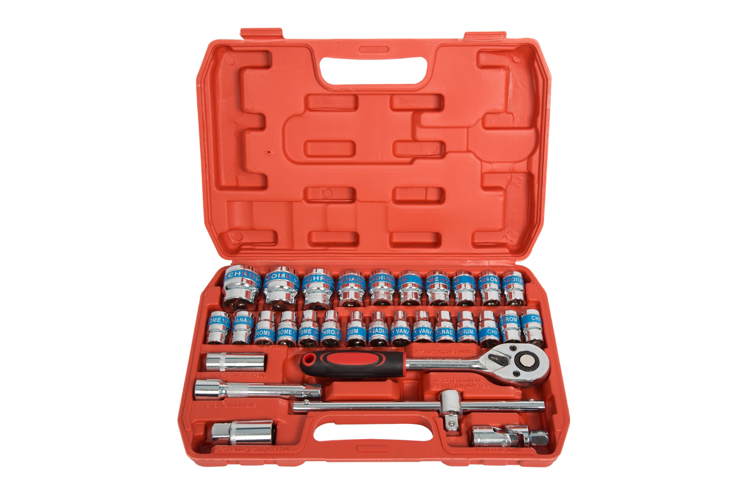 Zaptec 32 Pcs 1/2 Inch Mechanic Socket Set – Heavy Duty Ratchet Wrench Goti Pana Tool Kit with Carry Case for Car, Bike, Automotive & Home Repairs-image-6