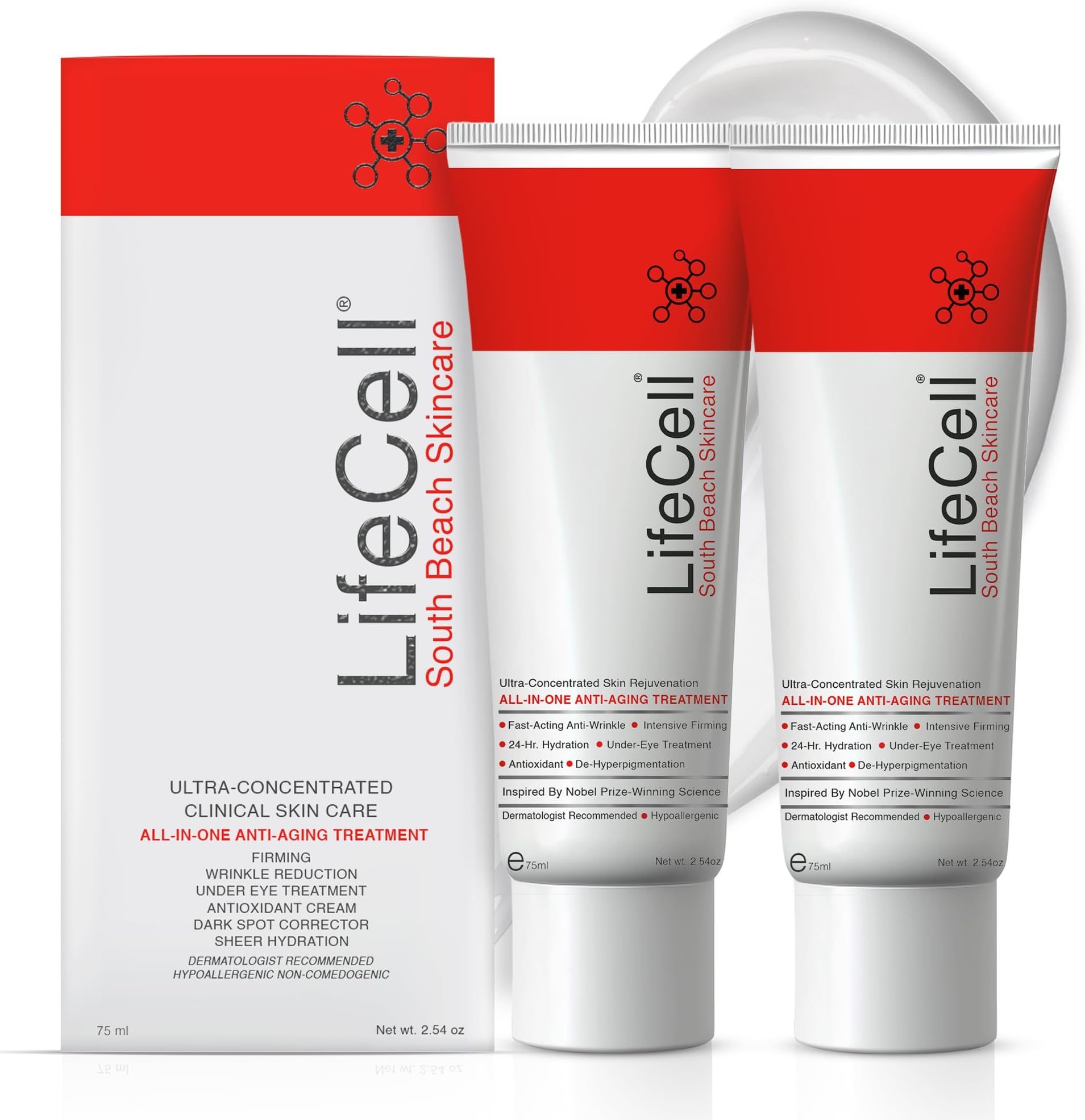 LifeCell South Beach Skincare: All In One Anti-Aging Treatment 2.54 oz (Pack of 2)