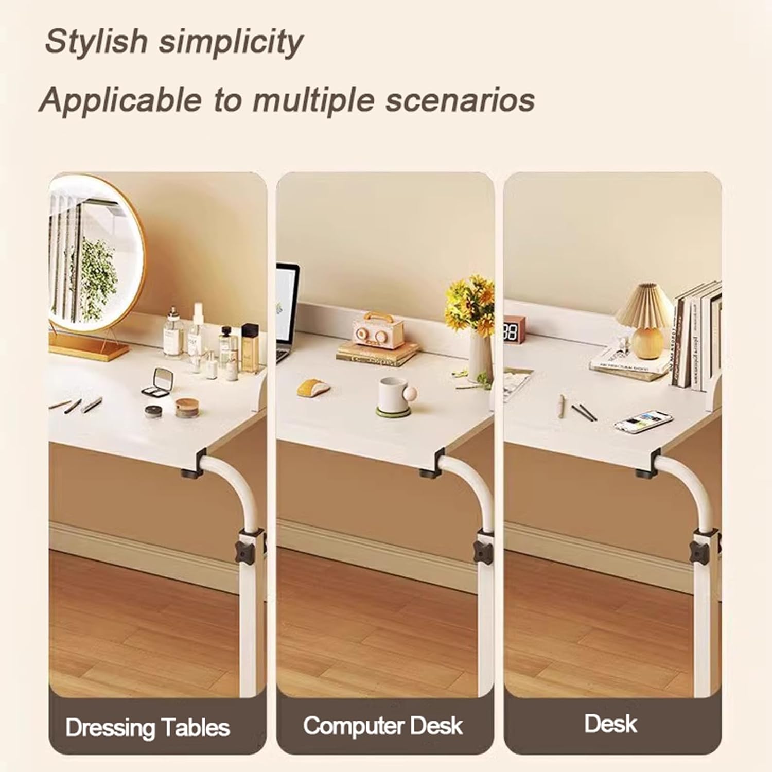 Mobile Overbed Table with Wheels - Adjustable Height & Length, Rolling Food Tray Desk, Laptop Cart for Bedside Use, Medical & Home Office King Size (Wood Finish)