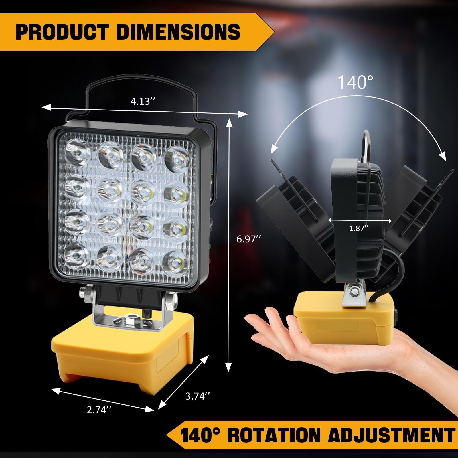 Cordless LED Work Light For DeWalt 20V Battery – 2800LM Portable Flood Light & Flashlight