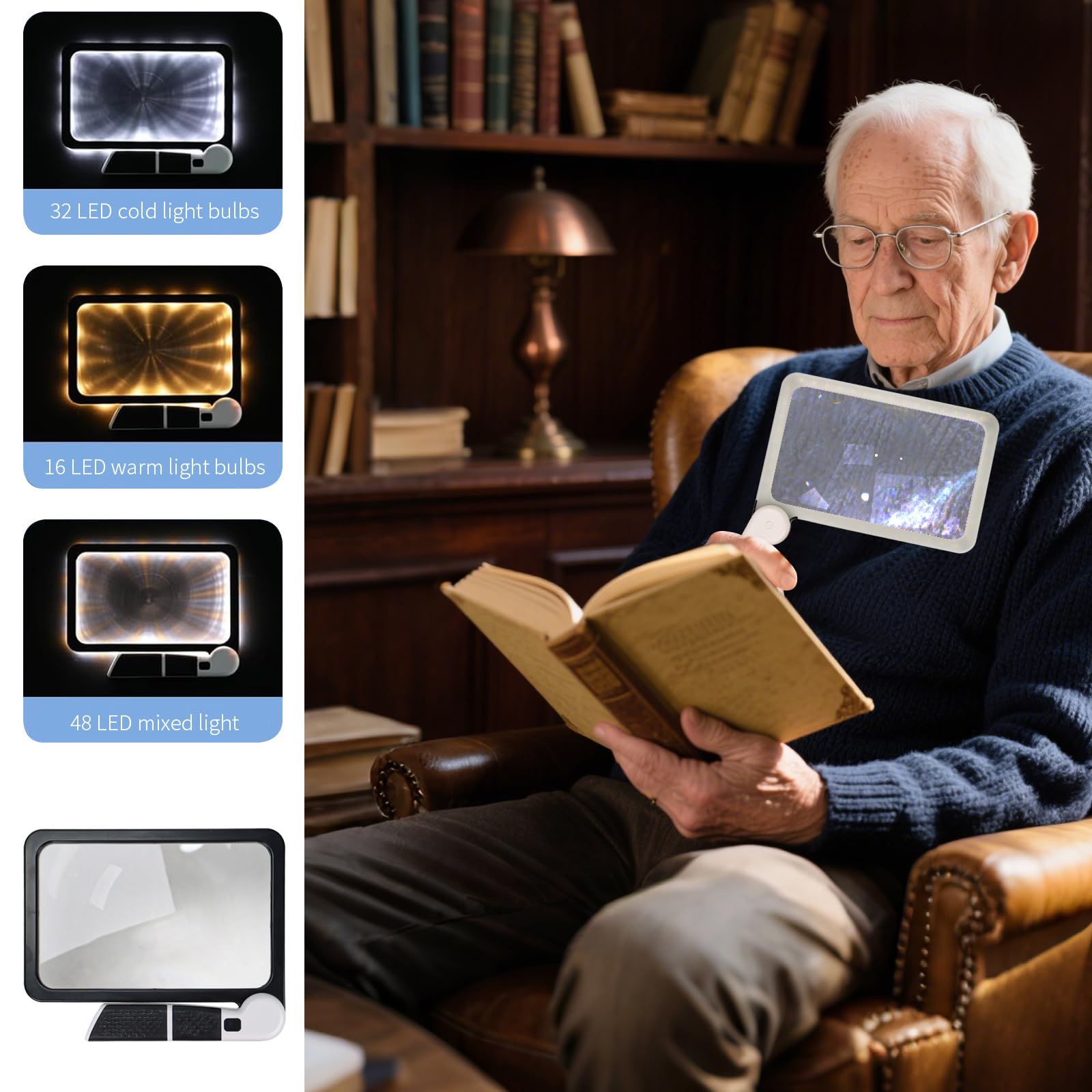 Casoter 5X Magnification LED Magnifying Glass with 48 LED Lights and Anti-Glare Lens Handheld Reading for Seniors,Low Visions,Macular Degeneration - Image 3