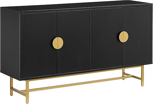 Crosley Furniture Blair Mid-Century - Armario de buffet moderno con almacenamiento, sala de estar, credenza, negrodorado