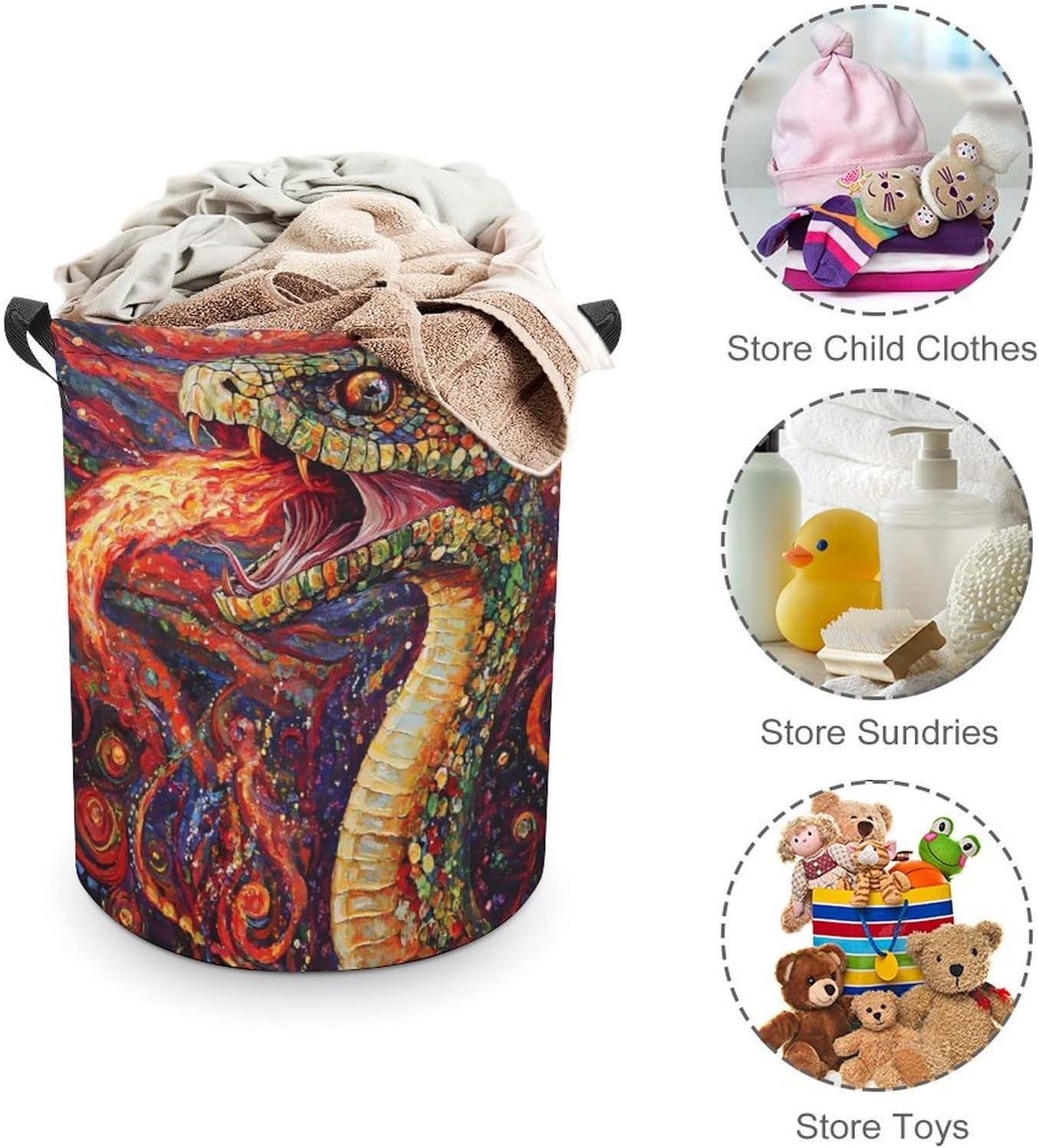 Demonic Snake with Fire Laundry Hamper Basket for Home Bathroom | clothes storage,handle,large capacity,oxford