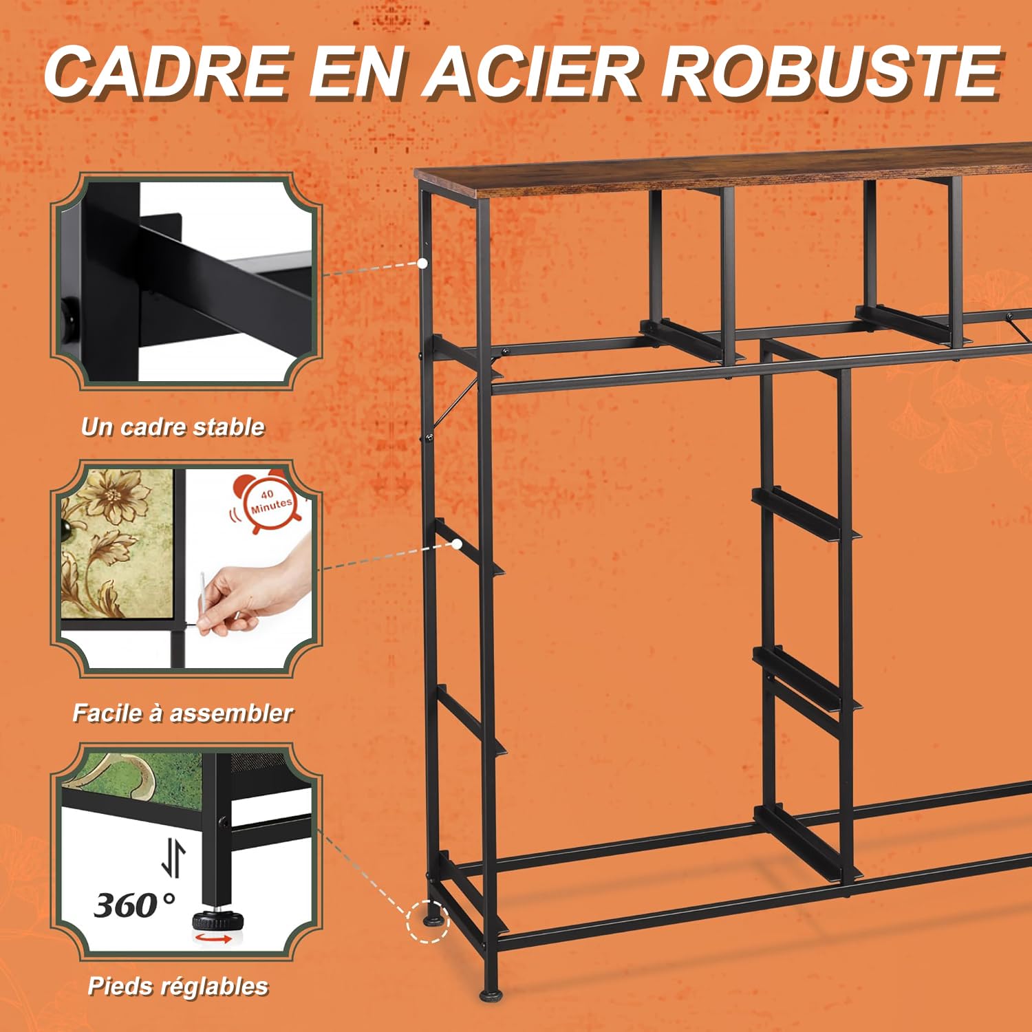 Commode à 9 Tiroirs en Tissu,Commode Chambre Adulte Armoire Tiroirs avec Plateau Bois et Cadre Métal,Meuble de Rangement pour Chambre d’Enfant, Salon et Couloir