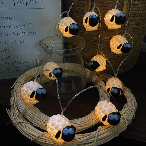 Miniatura 8 de Linda luz nocturna de oveja pintada con adornos de ovejas, tira de luces de hadas de oveja negra, funciona con pilas, para interiores y exteriores,