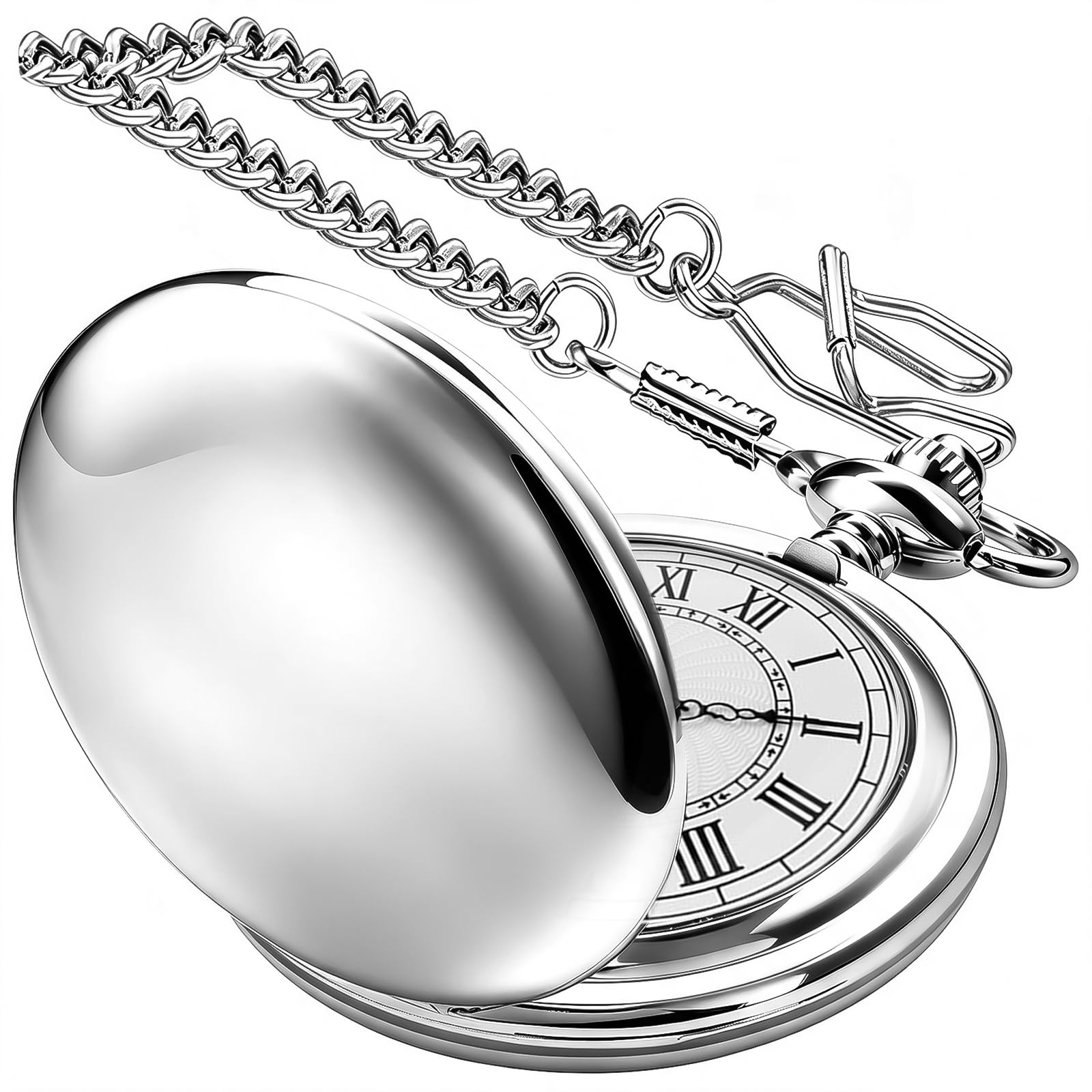 Smooth Pocket Watch Alloy Steel Quartz Roman/Arabic Numerals with 37cm Chain for Father's Day Xmas Best Gifts