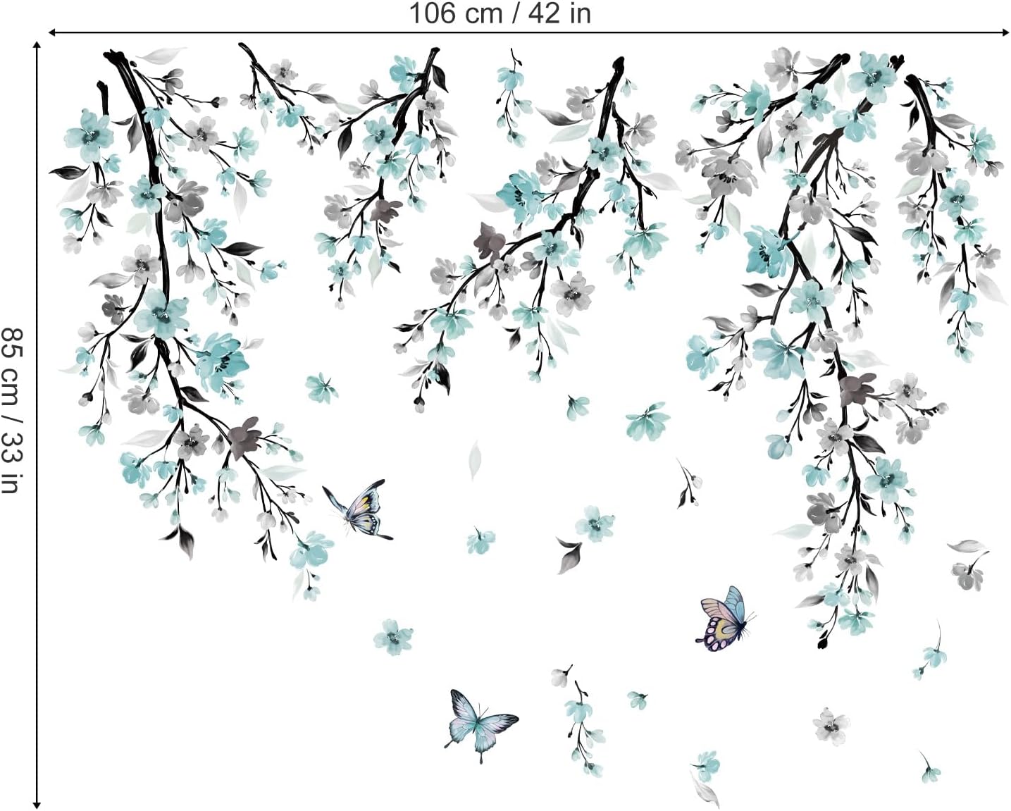 wondever Watercolor Flower Vine Wall Stickers Blue Hanging Floral Tree Branch Wall Art Decals for Living Room Bedroom TV Wall