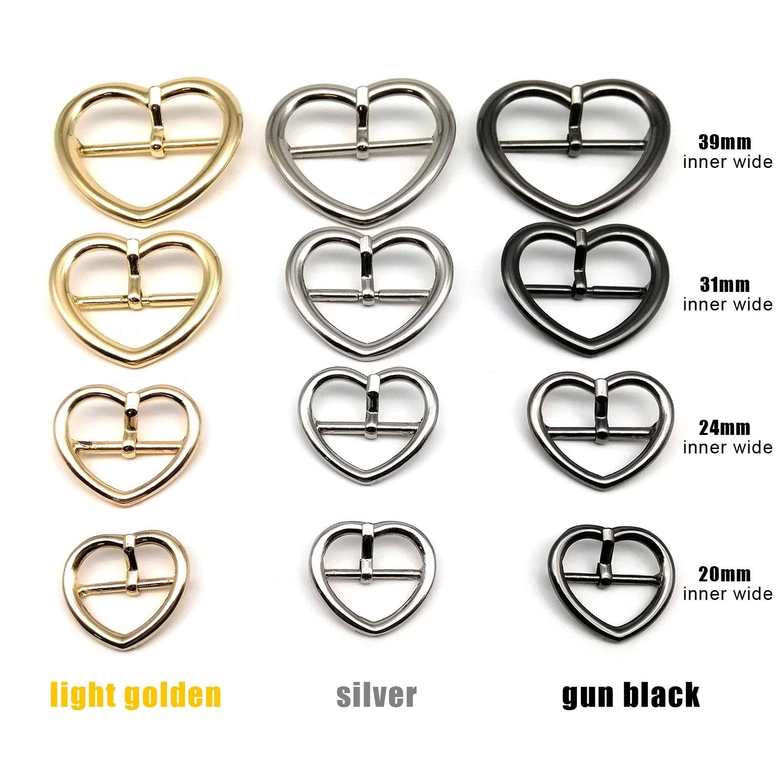 Hebillas de cinturón, 20 unidades, de metal, ancho interior de 20, 24, 31, 39 mm, ajuste en forma de corazón, hebilla de rodillo, anillo a presión, bolsa de cuero, correa de hombro, reparación