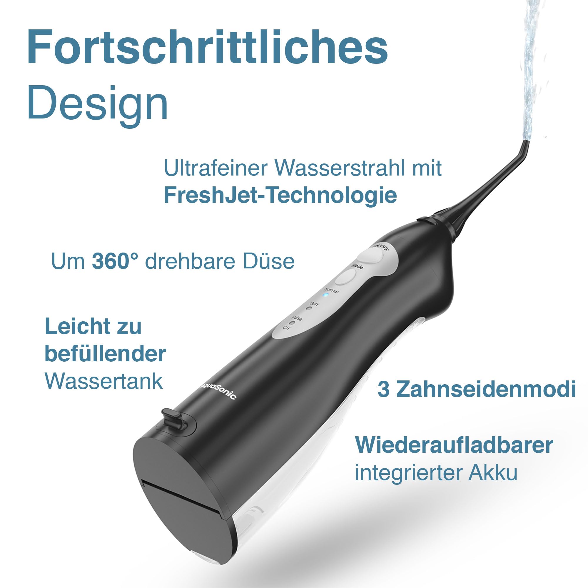 AquaSonic Aqua Flosser Kabellose Munddusche, wiederaufladbarer Water Flosser zur Zahnreinigung, wasserdichter tragbarer Oral Irrigator mit 5 Düsen für Zahnspangen, Zuhause & Reisen