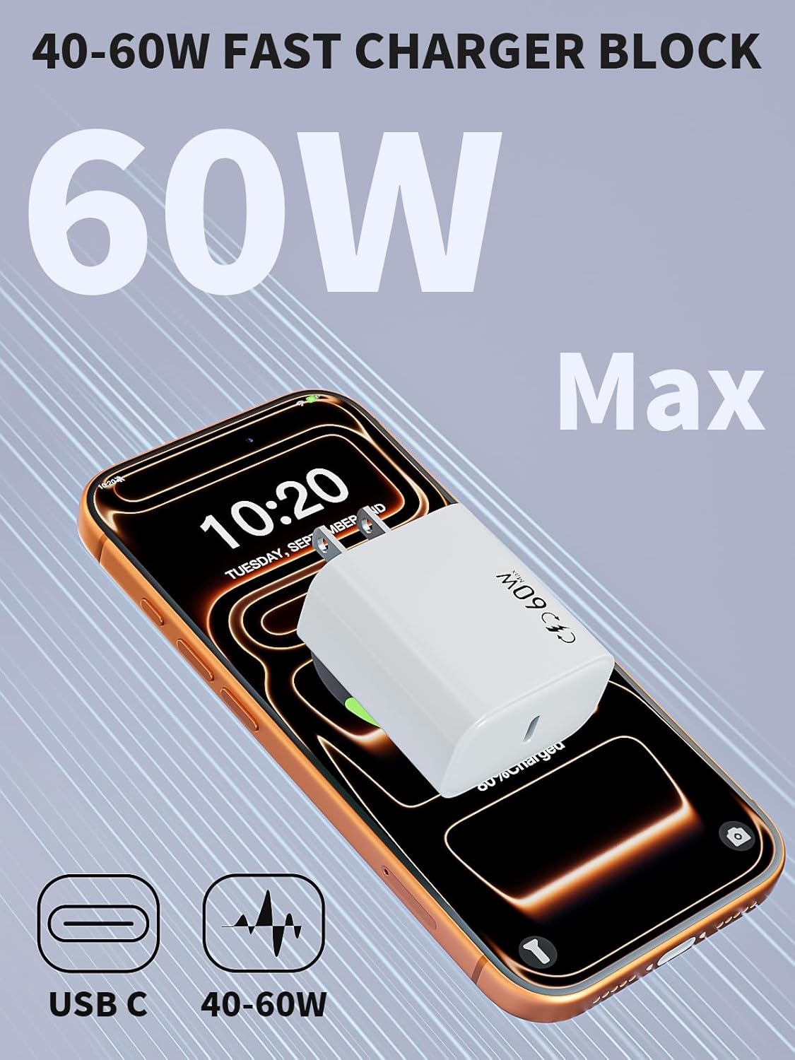 USB C Charger Block Fast Charging iPhone 17 Pro Charger Plug,40-60W Apple Cube,Max 60 Watt USB C Power Adapter Compatible with iPhone 17 16 15 14 13 12 11 Series,iPad Mini Pro Air,MacBook Air,AirPods