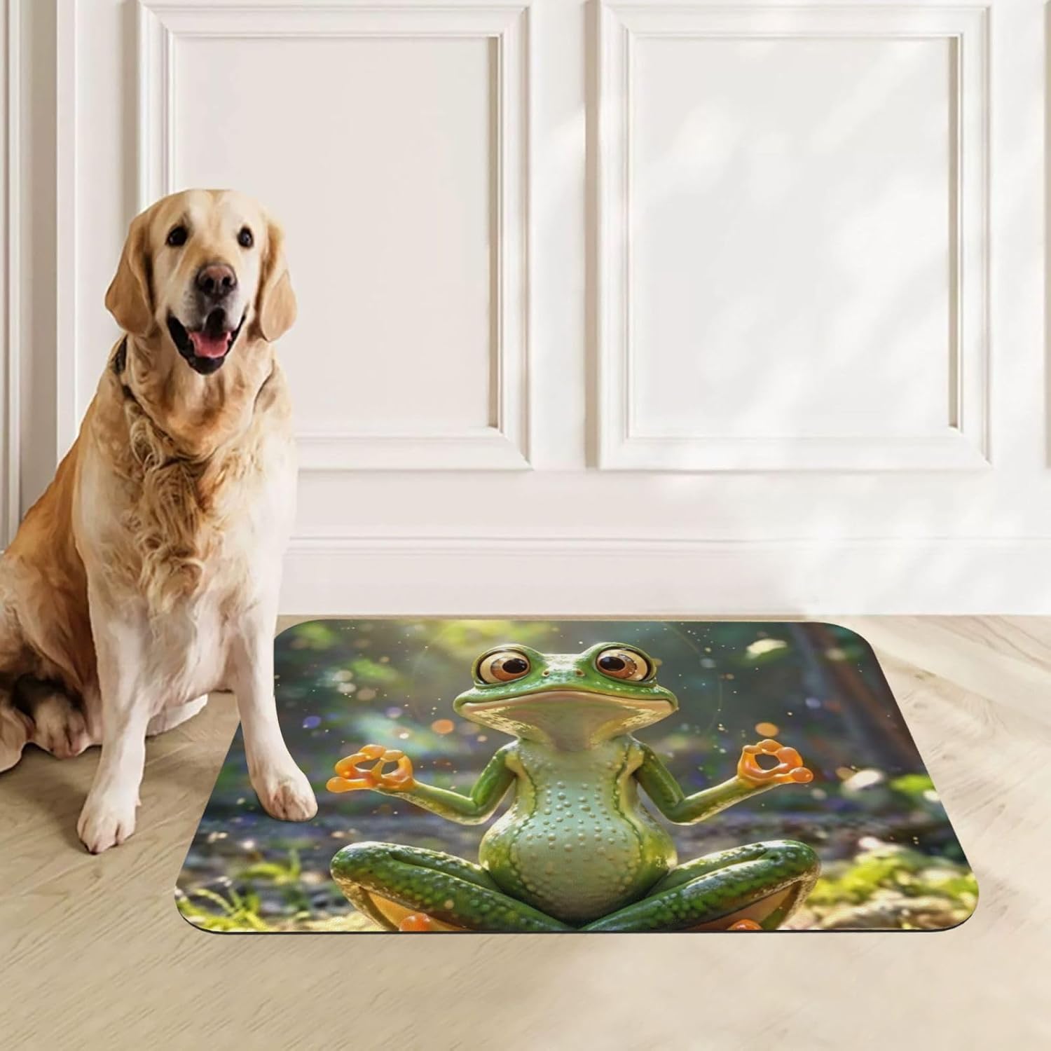 Dog Food Mat Waterproof Anti-Slip Dog Bowl Mats for Food and Water Cute Funny Frog Doing Yoga Pet Feeding Mat Absorbent Dog Mat for Floors Quick Dry Pet Placemat for Dogs Cats