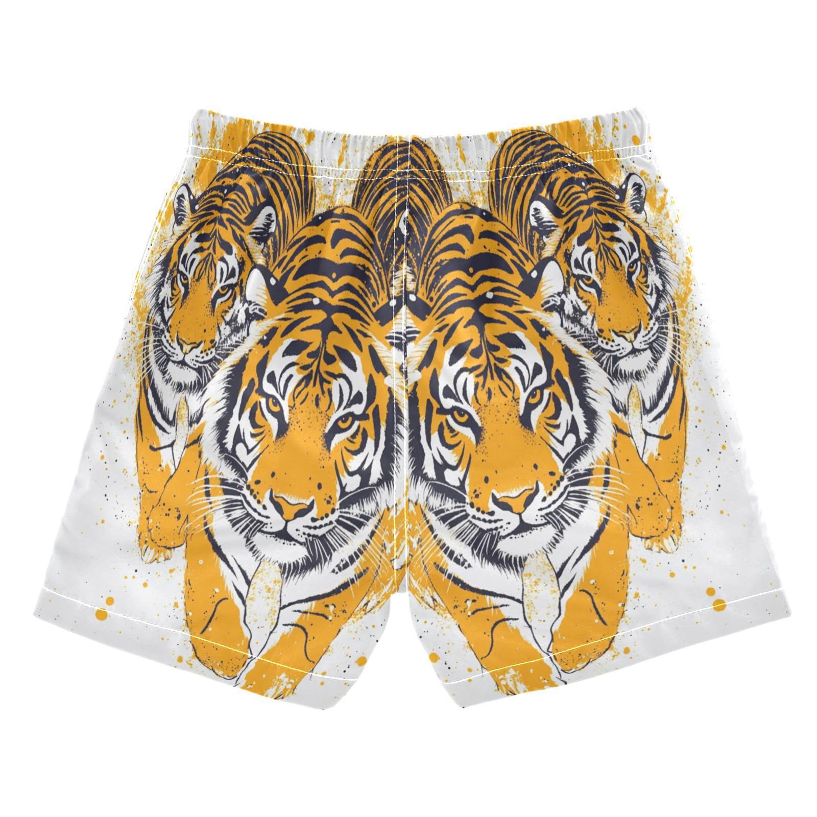 Jucciaco Boys Beach Board Shorts Tiger Cat Graphic Cool Quick Dry Swim Trunk Swimwear for Kids Multicolor