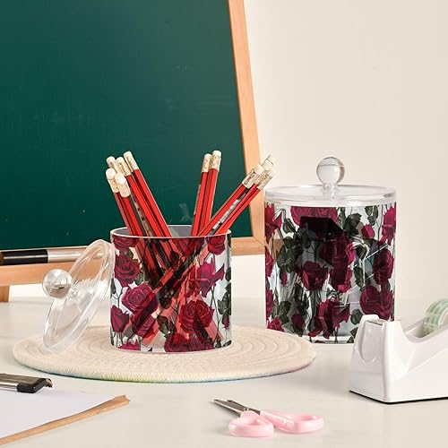 Miniatura 6 de Roses Flowers Jars with Lids Plastic Jars Bathroom Containers Canister Jar Cotton Pad Holder for Dorm Room Essentials for College Students Girls