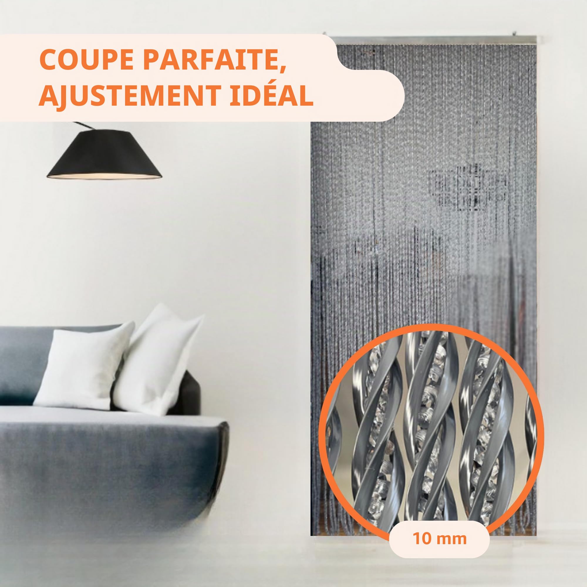 Trente Rideau de Porte Luxe Magnifico Anthracite - Différentes Tailles, 90 x 210 cm